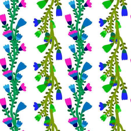 Hand drawn flower seamless pattern. Naive art. Cute floral wallpaper. Abstract plants endless backdrop. Design for fabric, textile print, wrapping paper, cover. vector illustrationのイラスト素材