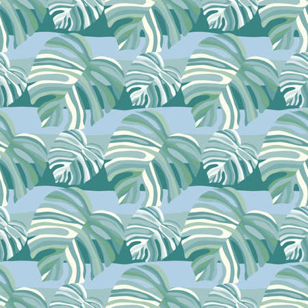 Monstera leaf tropical seamless pattern. Palm leaves endless background. botanical wallpaper. Decorative backdrop for fabric design, textile print, wrapping, cover. vector illustration.のイラスト素材