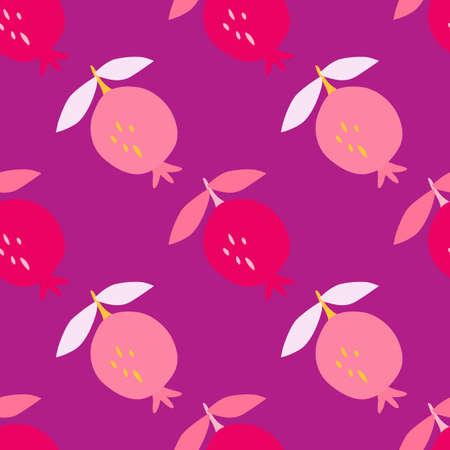 Seamless pattern with pomegranate fruit. botanical fruit wallpaper. Decorative backdrop for fabric design, textile print, kitchen textiles, wrapping paper, cover. Doodle vector illustrationのイラスト素材