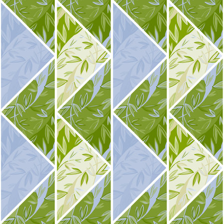 Hand drawn leaves mosaic seamless pattern. Creative botanical foliage endless wallpaper. Palm leaf tile. Decorative backdrop for fabric design, textile print, wrapping, cover. vector illustrationのイラスト素材