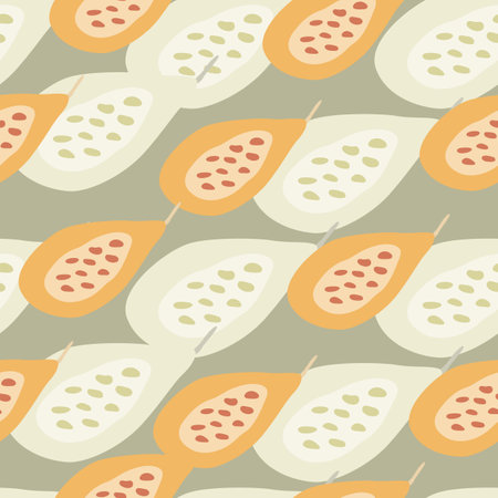 seamless pattern with papayas. Papaya ornament background. Fruit backdrop. Design for fabric, textile print, wrapping paper, kitchen textiles, cover. vector illustrationのイラスト素材