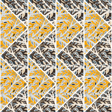Leaves mosaic seamless pattern. hand drawn branch tile. Botanical endless wallpaper. Decorative...