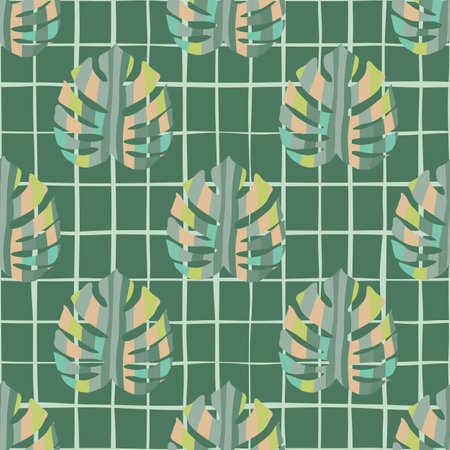 Decorative monstera silhouettes seamless pattern. Exotic palm leaves wallpaper. Botanical endless background. Backdrop for fabric design, textile print, wrapping, cover. vector illustrationのイラスト素材