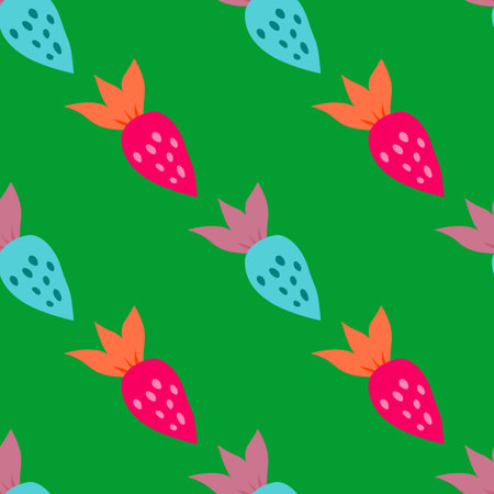 Simple strawberry seamless pattern. Hand drawn strawberry wallpaper. Fruit backdrop. Design for fabric, textile print, wrapping paper, kitchen textiles, cover. vector illustrationのイラスト素材