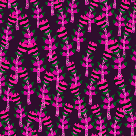 Contemporary flower seamless pattern. Creative botanical floral ornament. Strange plants endless wallpaper. Naive art. Simple design for fabric, textile print, wrapping, cover. vector illustrationのイラスト素材