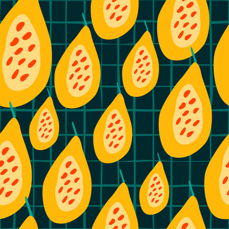 seamless pattern with papayas. Papaya ornament background. Fruit backdrop. Design for fabric, textile print, wrapping paper, kitchen textiles, cover. vector illustrationのイラスト素材