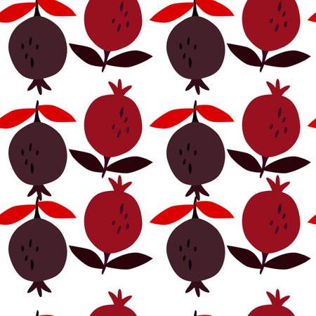 Seamless pattern with pomegranate fruit. botanical fruit wallpaper. Decorative backdrop for fabric design, textile print, kitchen textiles, wrapping paper, cover. Doodle vector illustrationのイラスト素材