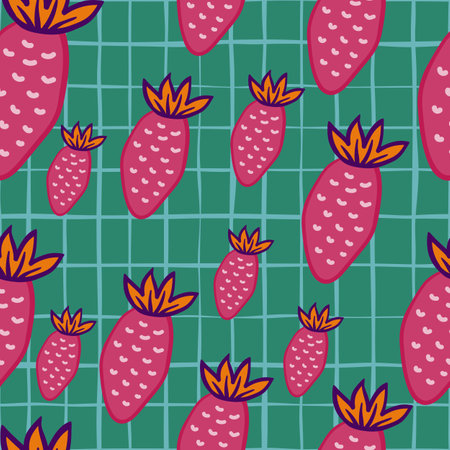 Hand drawn strawberries wallpaper.Doodle strawberry seamless pattern. fruit backdrop. Design for fabric, textile print, wrapping paper, kitchen textiles, cover. vector illustrationのイラスト素材
