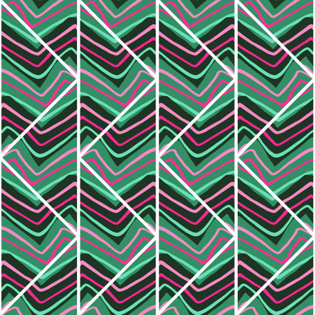 Hand drawn linear tile endless wallpaper. Abstract zigzag waves mosaic seamless pattern. vintage line ornament. Design for fabric, textile print, wrapping paper, cover. vector illustrationのイラスト素材