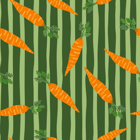Hand drawn carrot seamless pattern. Doodle carrot wallpaper. Vegetarian healthy food backdrop....