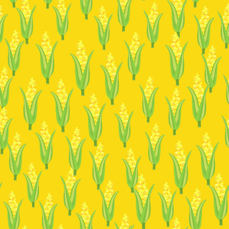 Corn plants seamless pattern. Corn cobs endless wallpaper. Vegetarian healthy food backdrop. Design for fabric, textile print, wrapping paper. vector illustrationのイラスト素材