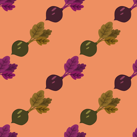 Hand drawn beet seamless pattern. Doodle beetroot wallpaper. Vegetarian healthy food backdrop. Design for fabric, textile print, wrapping paper. vector illustrationのイラスト素材