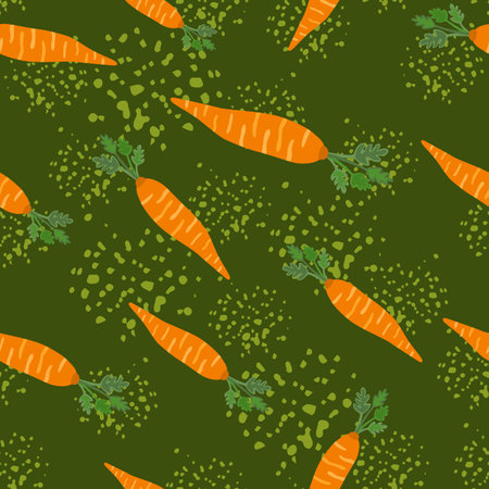 Hand drawn carrot seamless pattern. Doodle carrot wallpaper. Vegetarian healthy food backdrop....