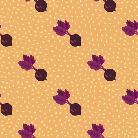 Hand drawn beet seamless pattern. Doodle beetroot wallpaper. Vegetarian healthy food backdrop. Design for fabric, textile print, wrapping paper. vector illustrationのイラスト素材