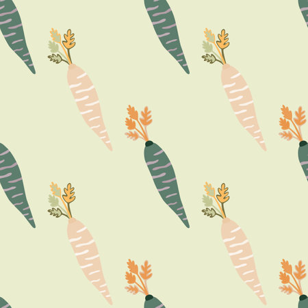 Hand drawn carrot seamless pattern. Doodle carrot wallpaper. Vegetarian healthy food backdrop. Design for fabric, textile print, wrapping paper. vector illustrationのイラスト素材