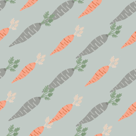 Hand drawn carrot seamless pattern. Doodle carrot wallpaper. Vegetarian healthy food backdrop. Design for fabric, textile print, wrapping paper. vector illustrationのイラスト素材