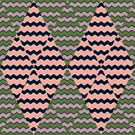 Zigzag wave seamless pattern. Hand drawn lines mosaic ornament. Retro stripes print wallpaper. Vintage design for fabric, textile, wrapping paper, cover. vector illustrationのイラスト素材