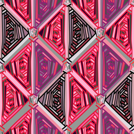 Handmade geometric ethnic mosaic seamless pattern. Abstract tribal tile ornament. Creative vintage wallpaper. Design for fabric, textile print, wrapping paper, cover. vector illustrationのイラスト素材