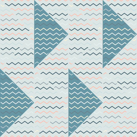 Hand drawn wavy seamless pattern. Abstract zig zag lines mosaic ornament. Retro stripes print wallpaper. Vintage design for fabric, textile, wrapping paper, cover. vector illustrationのイラスト素材