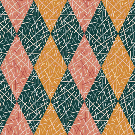 Random lines mosaic seamless pattern. Hand drawn tribal geometric tile. Vintage ethnic line ornament. Design for fabric, textile print, wrapping paper, cover. vector illustrationのイラスト素材