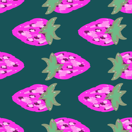 Freehand strawberries seamless pattern. Doodle strawberry wallpaper. Hand drawn fruits backdrop....