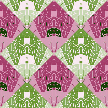 Abstract geometric ethnic tile. Hand drawn tribal lines mosaic vintage ornament. Design for fabric, textile print, wrapping paper, cover. vector illustrationのイラスト素材