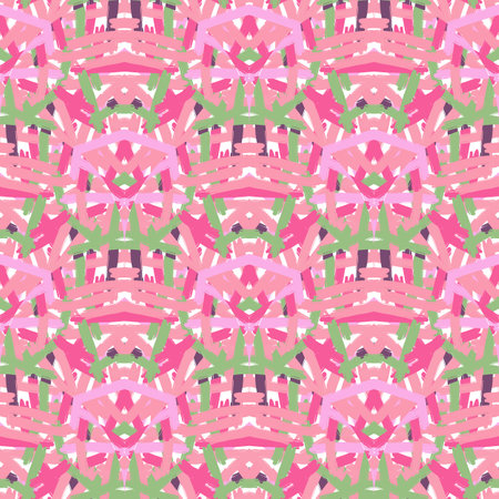 Abstract hand drawn brush splash seamless pattern. Decorative brushstroke kaleidoscope mosaic ornament. Geometric design for fabric, textile print, wrapping paper, cover. vector illustrationのイラスト素材