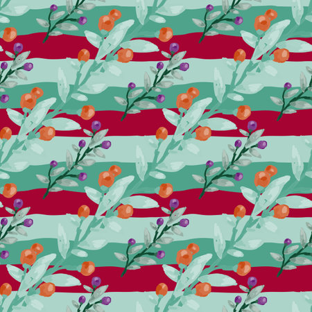 Seamless pattern with berry branches. Hand drawn wild berries floral wallpaper. Design for fabric,...
