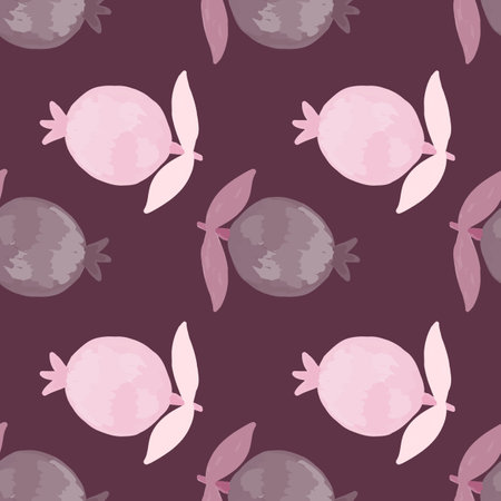 Hand drawn pomegranate fruit seamless pattern. botanical fruit wallpaper. Decorative backdrop for fabric design, textile print, kitchen textiles, wrapping paper, cover. Doodle vector illustrationのイラスト素材