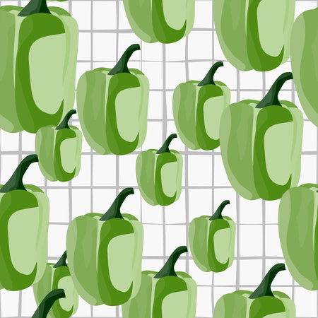 Simple bell pepper seamless pattern. Bulgarian pepper wallpaper. Design for fabric, textile print, wrapping paper, kitchen textiles. vector illustrationのイラスト素材