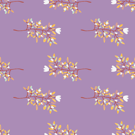Decorative forest flower endless wallpaper. Hand drawn herbal seamless pattern. Freehand organic background. Design for fabric, textile print, wrapping, cover. vector illustration.のイラスト素材