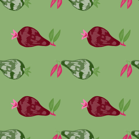 Scribble pears seamless pattern. Hand drawn fruits botanical backdrop. Naive art style. Creative design for fabric, textile print, wrapping paper, children textile, surface. vector illustrationのイラスト素材