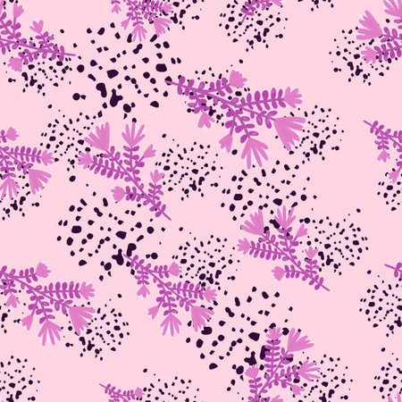 Hand drawn herbal seamless pattern. Freehand organic background. Decorative forest flower endless wallpaper. Design for fabric, textile print, wrapping, cover. vector illustration.のイラスト素材