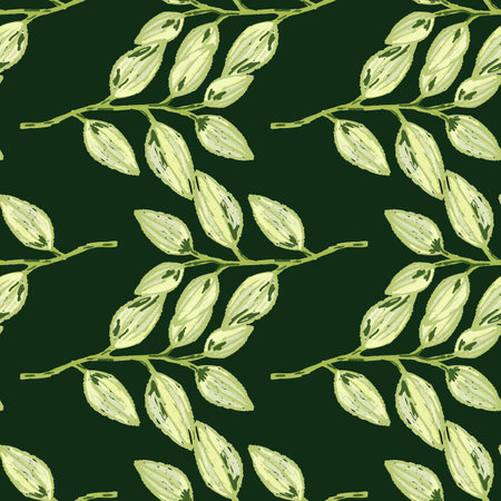 Freehand branches with leaves seamless pattern. Hand drawn organic background. Decorative forest leaf endless wallpaper. Design for fabric, textile print, wrapping, cover. vector illustration.のイラスト素材