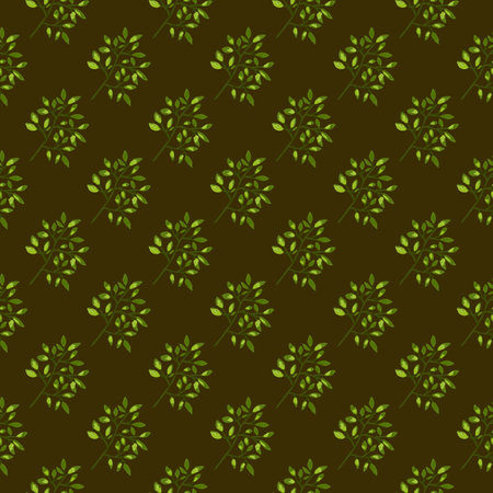 Hand drawn branches with leaves seamless pattern. botanical sketch background. Decorative forest twig wallpaper. Design for fabric, textile print, wrapping, cover. vector illustrationのイラスト素材