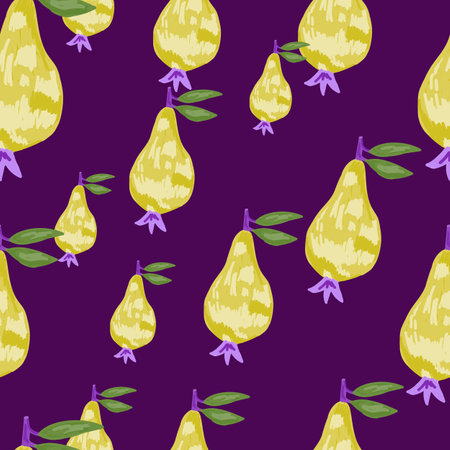 Scribble pears seamless pattern. Hand drawn fruits botanical backdrop. Naive art style. Creative design for fabric, textile print, wrapping paper, children textile, surface. vector illustrationのイラスト素材
