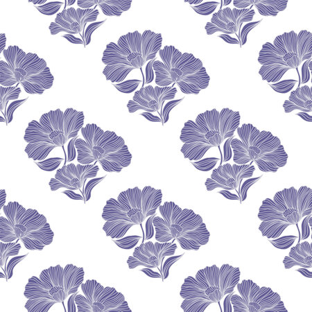 Delicate floral line seamless pattern. Vintage flower background. Design for fabric, textile print, wrapping, cover. Vector illustrationのイラスト素材