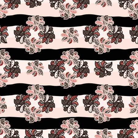 Colorful seamless pattern with floral and plants element. Freehand mandala ornament. Doodle paisley style wallpaper. Design for fabric, textile print, wrapping, cover. Vector illustrationのイラスト素材