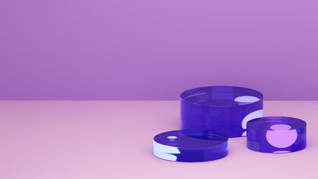Blue liquid glass pedestal. Product display podium background. 3d rendering mockup. Stand to show cosmetic products background. Minimal concept template.の写真素材