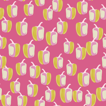 Simple bell pepper seamless pattern. Bulgarian pepper wallpaper. Design for fabric, textile print, wrapping paper, kitchen textiles. vector illustrationのイラスト素材