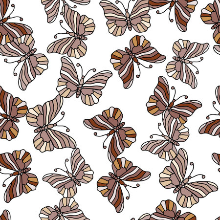 Seamless pattern with stylized butterflies. Vector illustration in doodle style. Design for fabric, textile print, wrapping paper, cover, poster.のイラスト素材