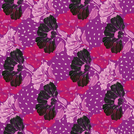 Delicate floral vintage outline endless background. Abstract flower line seamless pattern. retro style. Design for fabric, textile print, wrapping, cover. vector illustrationのイラスト素材