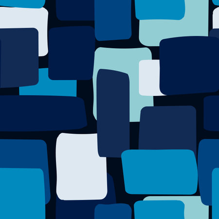 Seamless vector abstract pattern with rounded rectangles in blue colors. Design for fabric, textile, wrapping paper, cover, poster.のイラスト素材