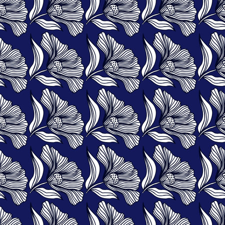 Beautiful flower line seamless pattern ornament. Floral vintage outline endless background. retro style. Design for fabric, textile print, wrapping, cover. vector illustrationのイラスト素材