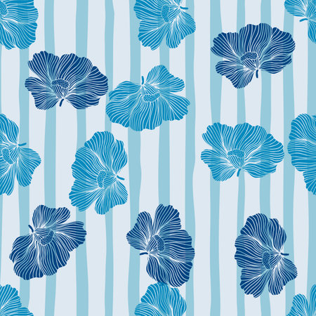 Seamless pattern with hibiscus flowers. vintage floral background. Design for fabric, textile print, wrapping paper, cover, poster. vector illustrationのイラスト素材