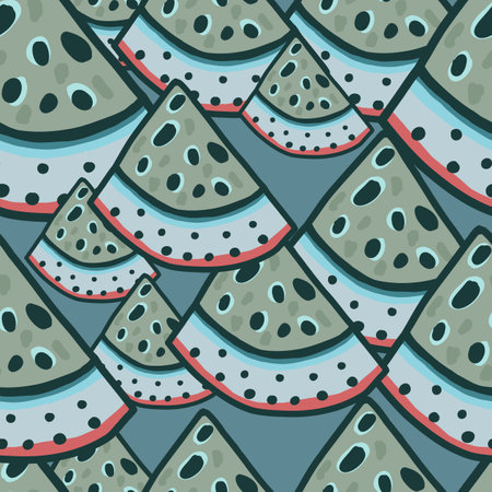 Hand drawn watermelon slices seamless pattern. Funny fruit backdrop. Food design for fabric, textile print, wrapping, cover. vector illustrationのイラスト素材