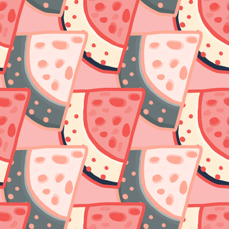 Hand drawn watermelon slices seamless pattern. Funny fruit backdrop. Food design for fabric, textile print, wrapping, cover. vector illustrationのイラスト素材
