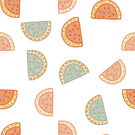 Seamless pattern with watermelon slices. Cute fruit backdrop. Food design for fabric, textile print, wrapping, cover. vector illustrationのイラスト素材