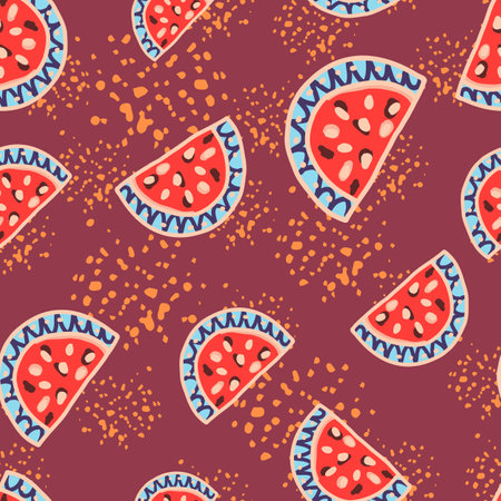 Seamless pattern with watermelon slices. Cute fruit backdrop. Food design for fabric, textile print, wrapping, cover. vector illustrationのイラスト素材
