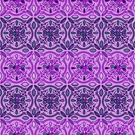 Ethnic floral mosaic tile. Abstract geometric ornamental seamless pattern. vintage decorative ornament. Design for fabric, textile print, wrapping paper, cover.のイラスト素材